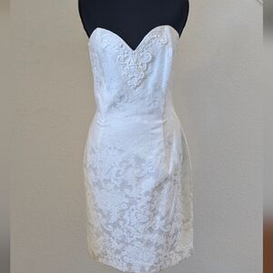 Vintage Bridal Jacquard Satin Strapless Wedding Dress + Bolero Jacket Reception